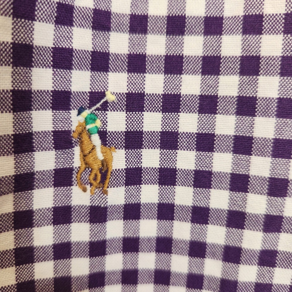 Ralph Lauren Mens XL Purple Gingham Check Long Sleeve Button Up Shirt Flesh Pony - Picture 3 of 11
